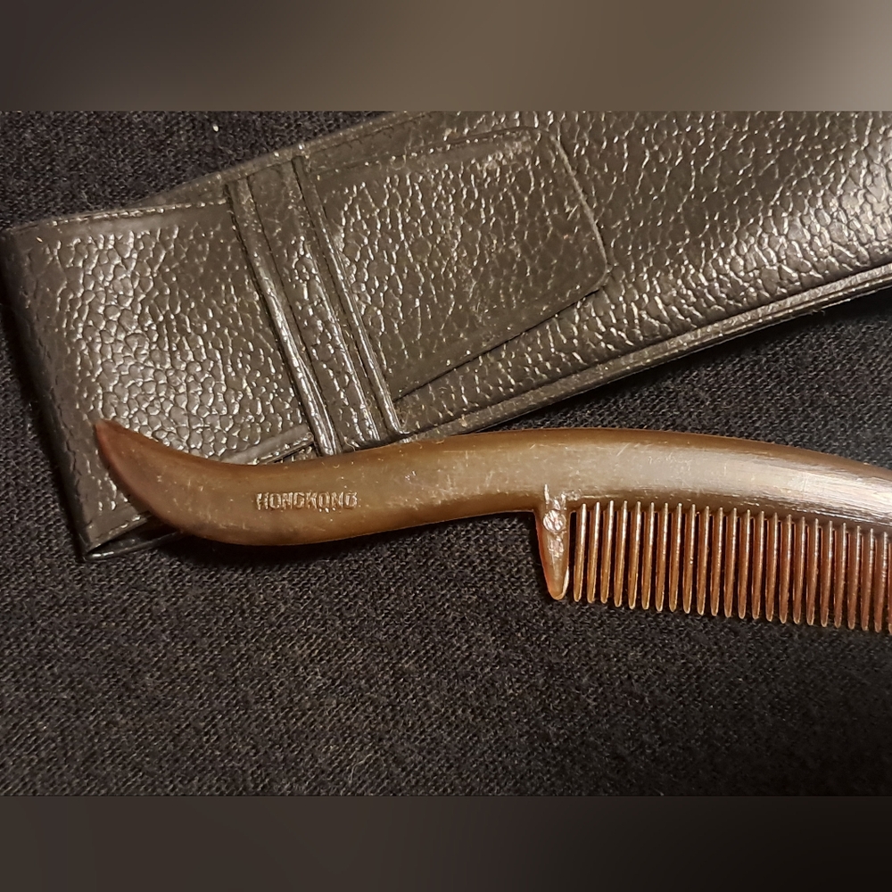 Vintage Mustached Comb and Carrying Case Signed HONG KONG